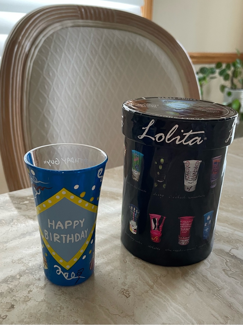 NIB Lolita Blue “Birthday Guy” Hand Painted Shot Glass